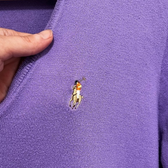 RALPH LAUREN SPORT Vintage Y2K Flesh Logo V Neck Lightweight Cotton Sweater L - Picture 5 of 5